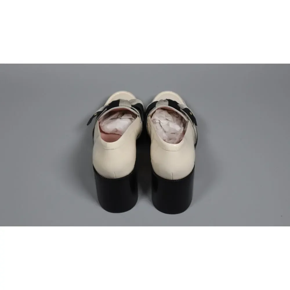 Kate Spade New York Leandra Heeled Loafer Pump Cream Black Patent Leather Size 7